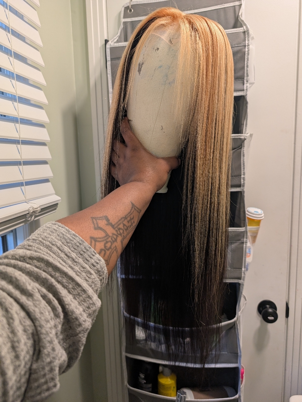 Blonde and Black Straight Lace Front Wig - Women Hair